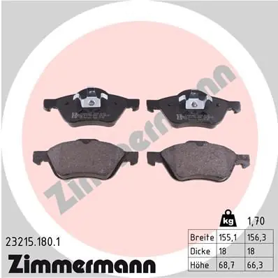 ZIMMERMANN Bremsbelagsatz, Scheibenbremse (23215.180.1) KFZ-6869742 Zertifiziert